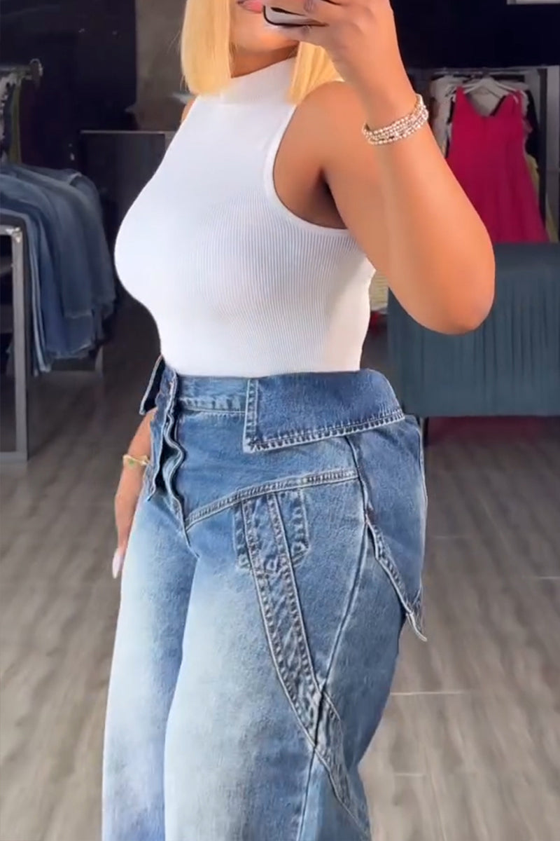 Women's Street Fashion Asymmetrical Overlapping Jeans