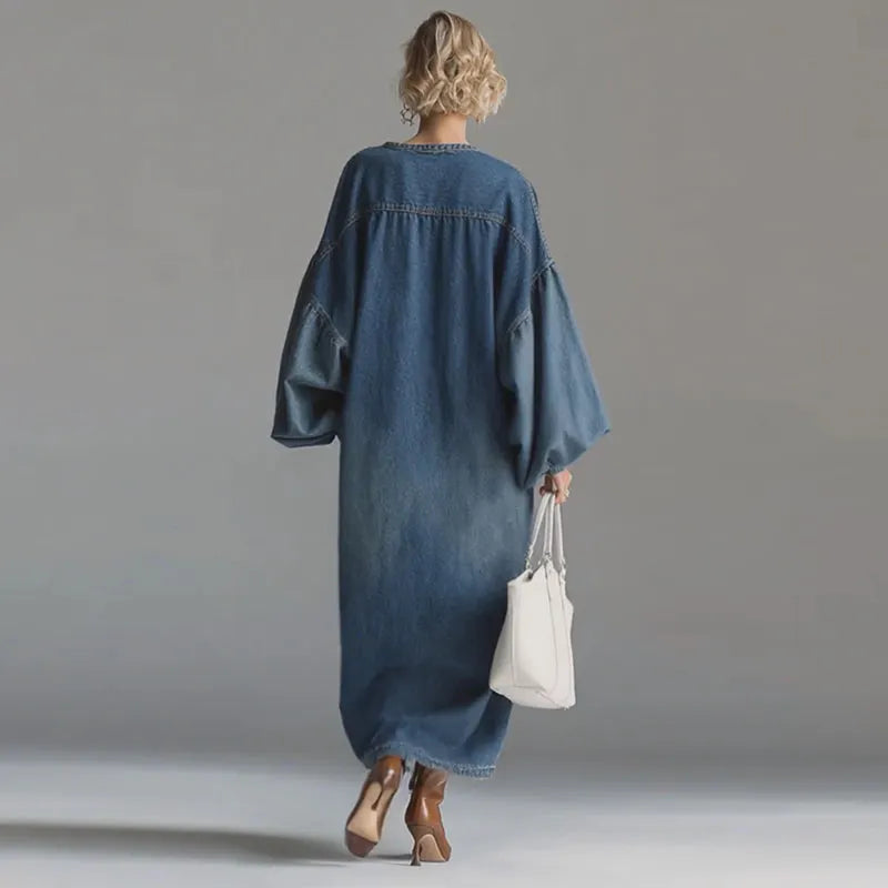 ✨Vintage V-Neck Lantern Sleeve Denim Dress✨