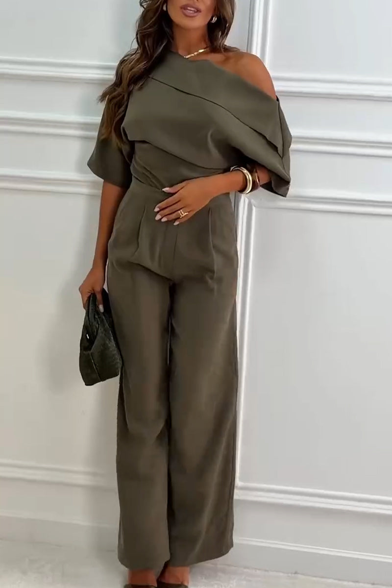 Women's Diagonal Collar Top+ Pants Casual Suit with Temperament