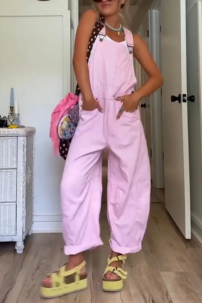Women's Shoulder Strap Vertical Stripe Casual Jumpsuit