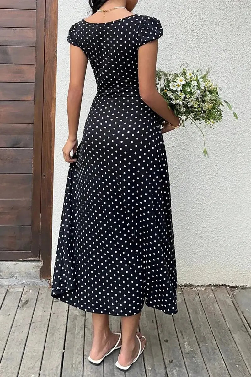Women's Elegant Lace Patchwork Collar Polka Dot Dress