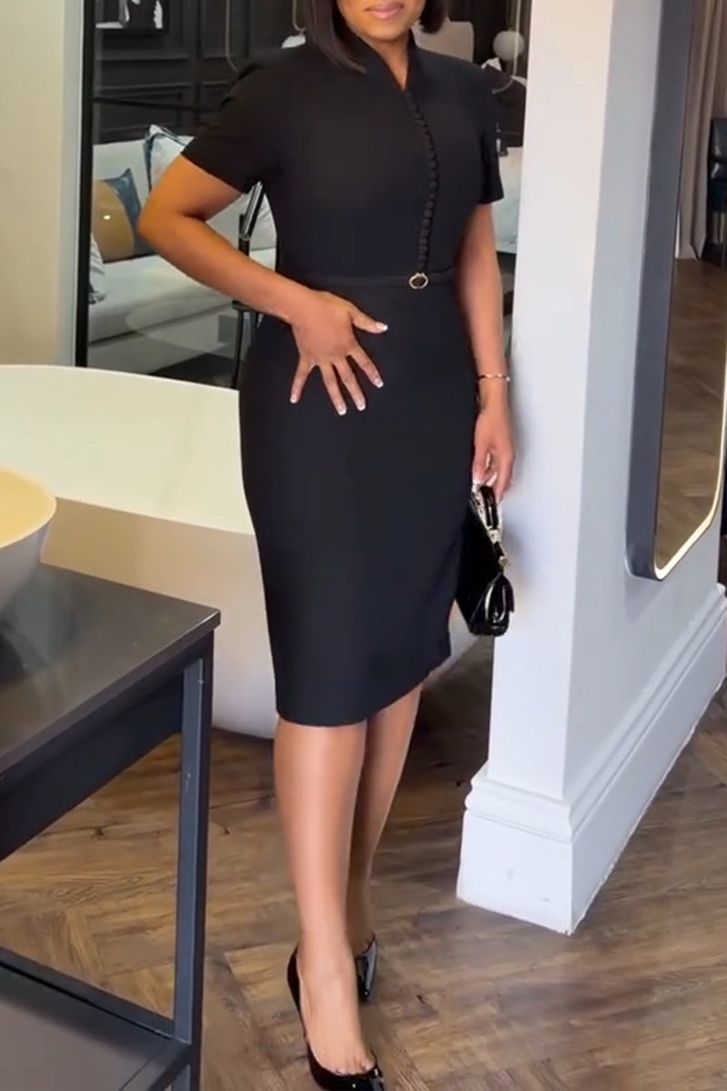 Women's Urban Simple Commuter Button Fit Midi Dress