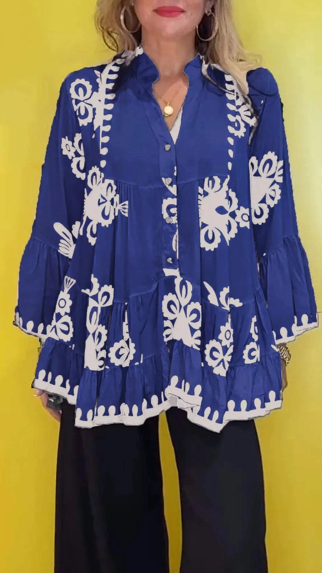 Women V-neck Casual Printed Top