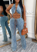 Women's Strappy Fit Sexy Denim Jumpsuit