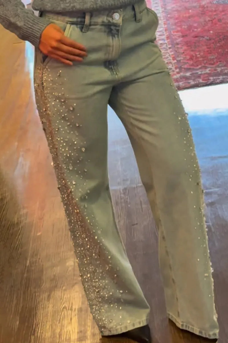 Women's Bestseller Fashion Rhinestone Trim Jeans