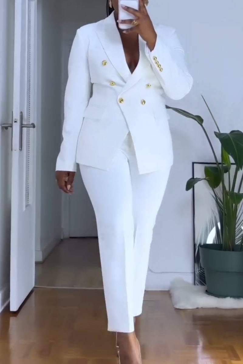 Women's Collar Double Breasted Jacket+ Pants Temperament Commuting Suit
