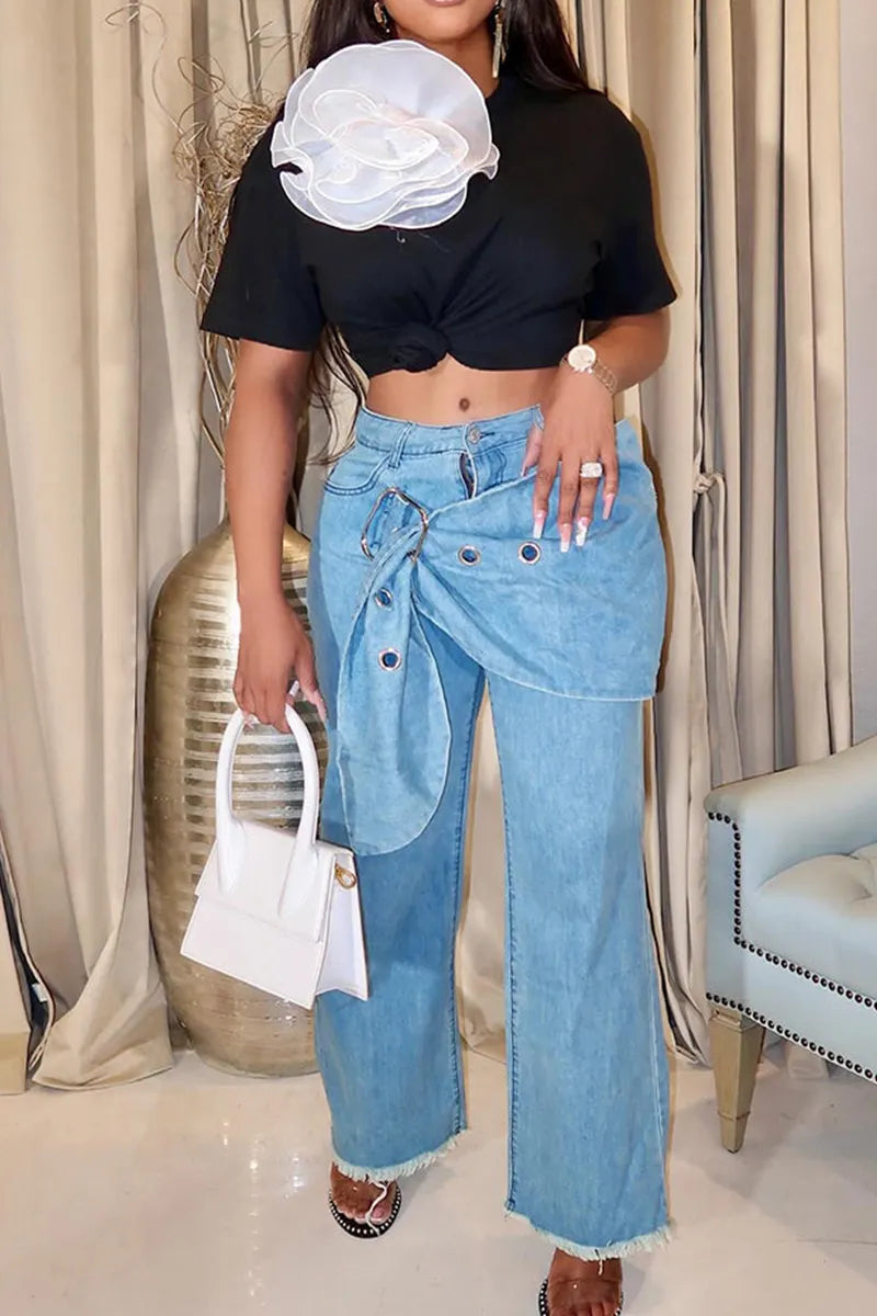 Women's Casual Paneled Wide Leg Jeans