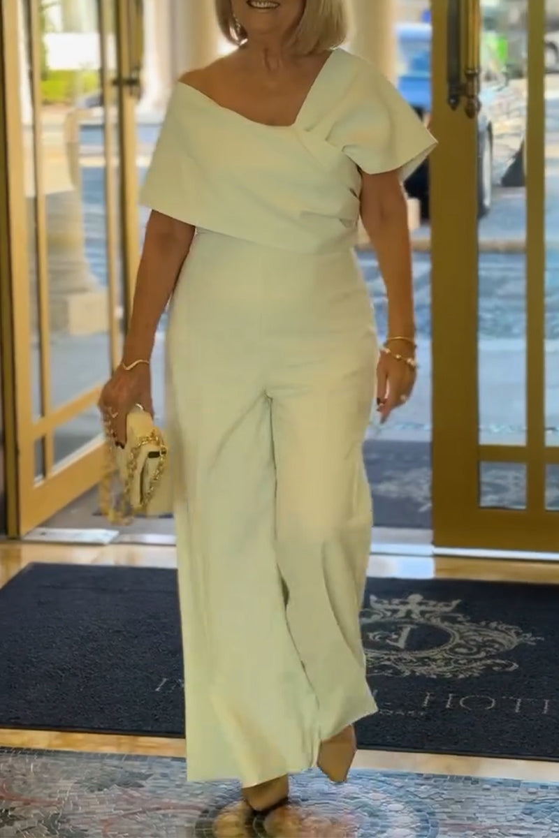 Women's V-neck Patchwork Solid Color Elegant Temperament Jumpsuit