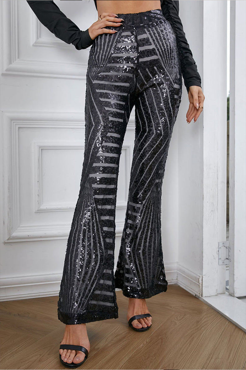 Women's Stylish Sequin Paneled Straight Leg Pants