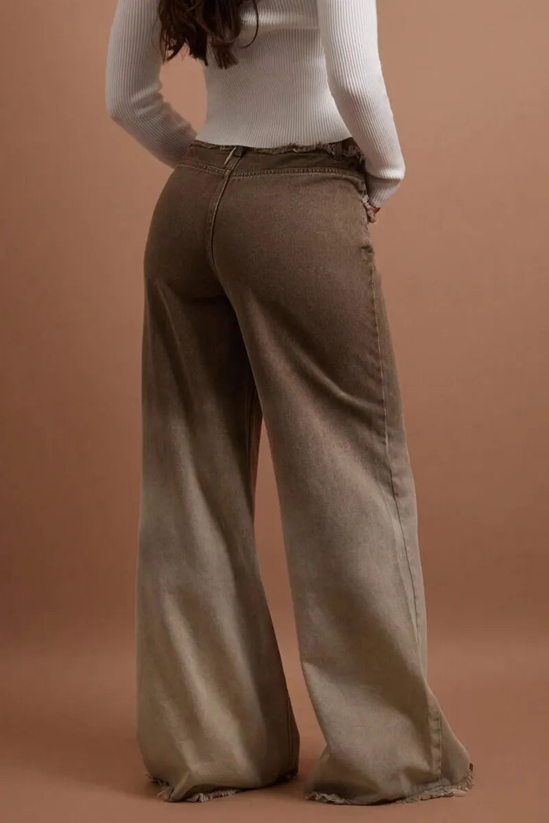 Women's Casual Front Button Pocket Frayed Hem Jeans