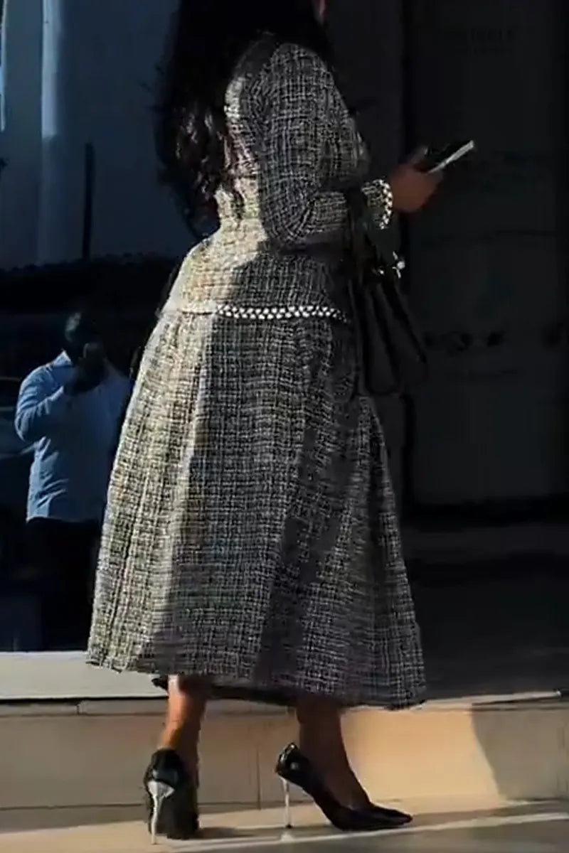 Women Round Neck Elegant Temperament Coarse Tweed Top or Skirt