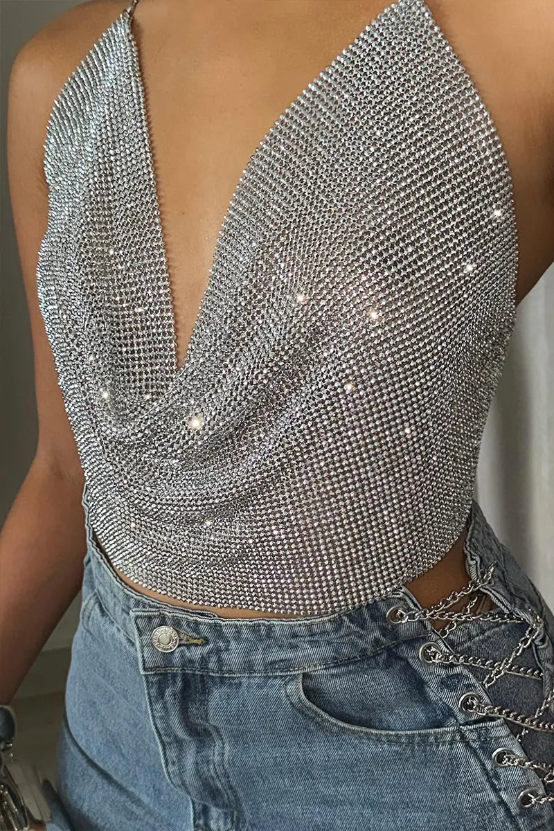 Women's Fashion Halter Vest or Side Chain Jeans