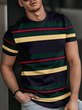 Men's Business Stripe Logo Print Short Sleeve T-Shirt