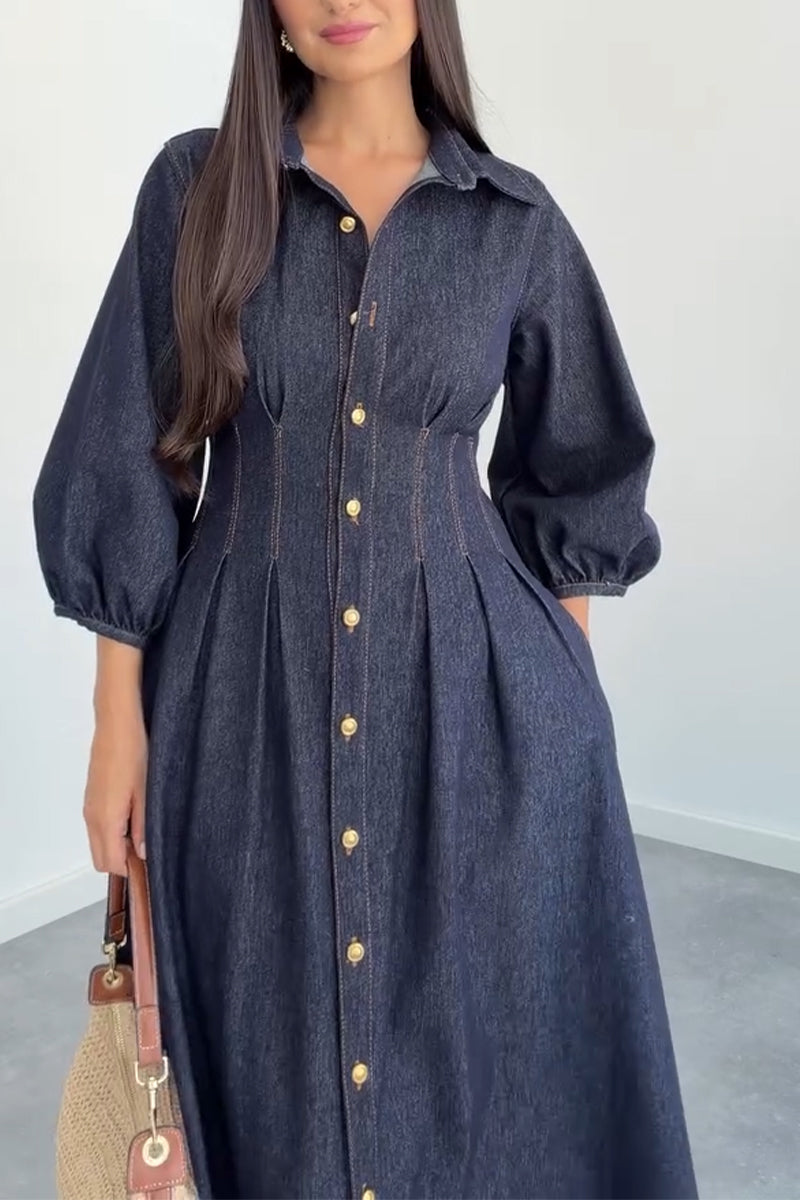 Women's Collar and Buckle Elegant Casual Denim Dress