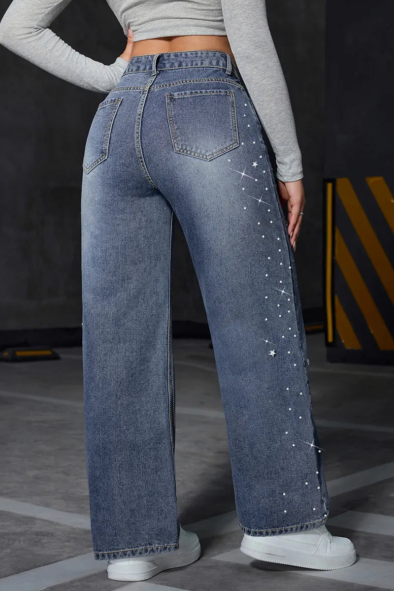 Women's Versatile Side Rhinestone Designer Jeans
