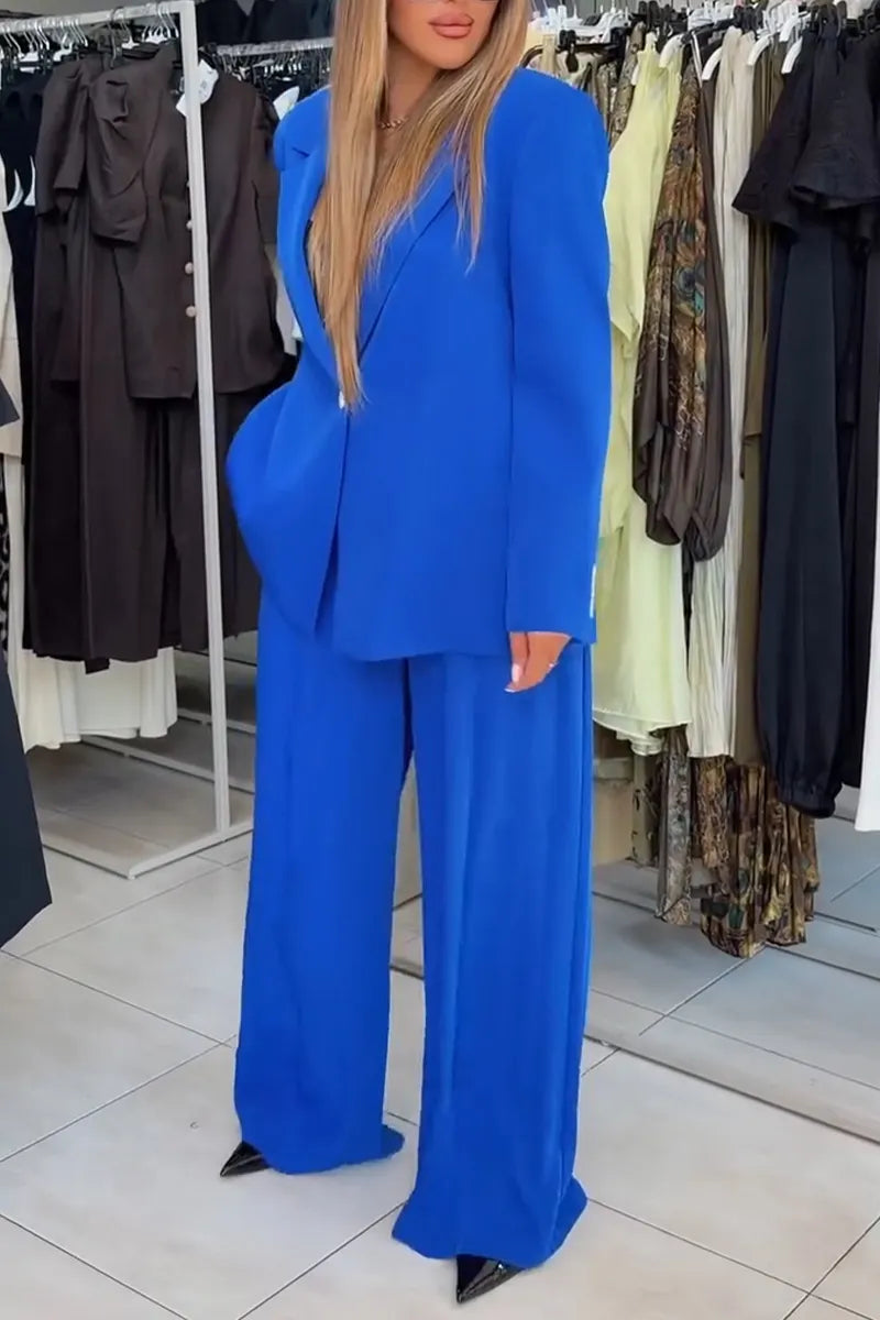 Women's Fashion Classic Lapel Backless Blazer Long Two-Piece Set