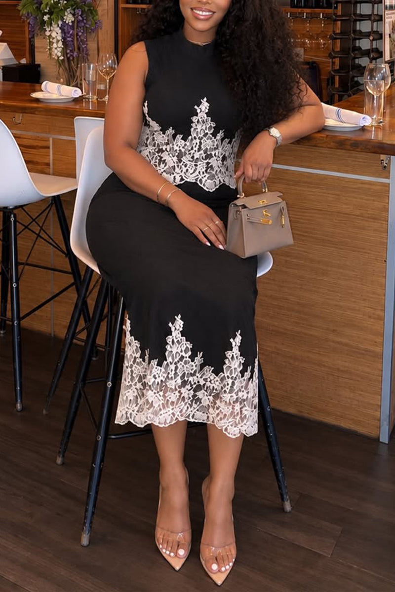 Women's Elegant Lace Patchwork Hem Skirt Two-Piece Set