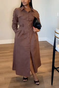 Women Lapel Buckle Waist Cinching Temperament Commuting Formal Dress