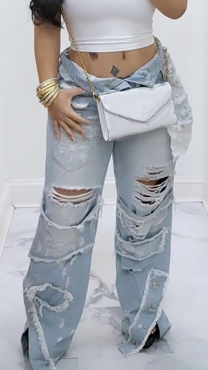 Women's Ripped Patchwork Casual Jeans