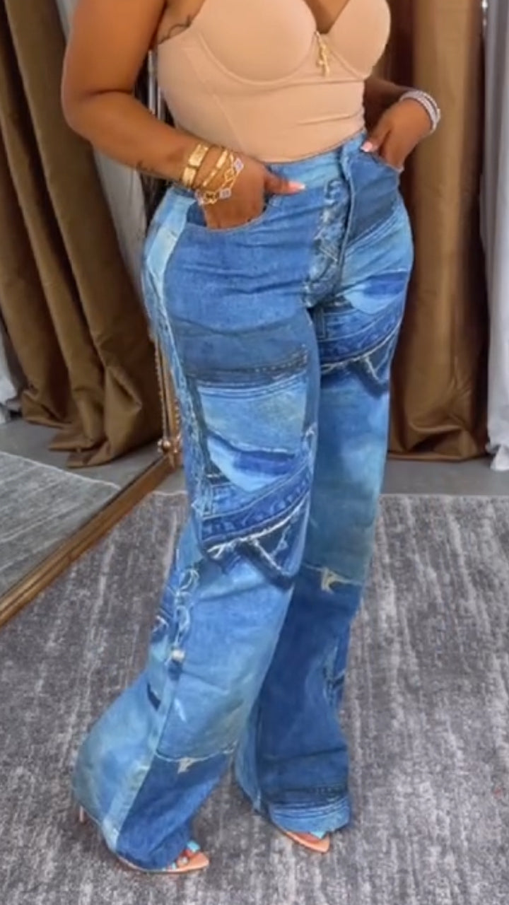 Women Patchwork Casual Jeans