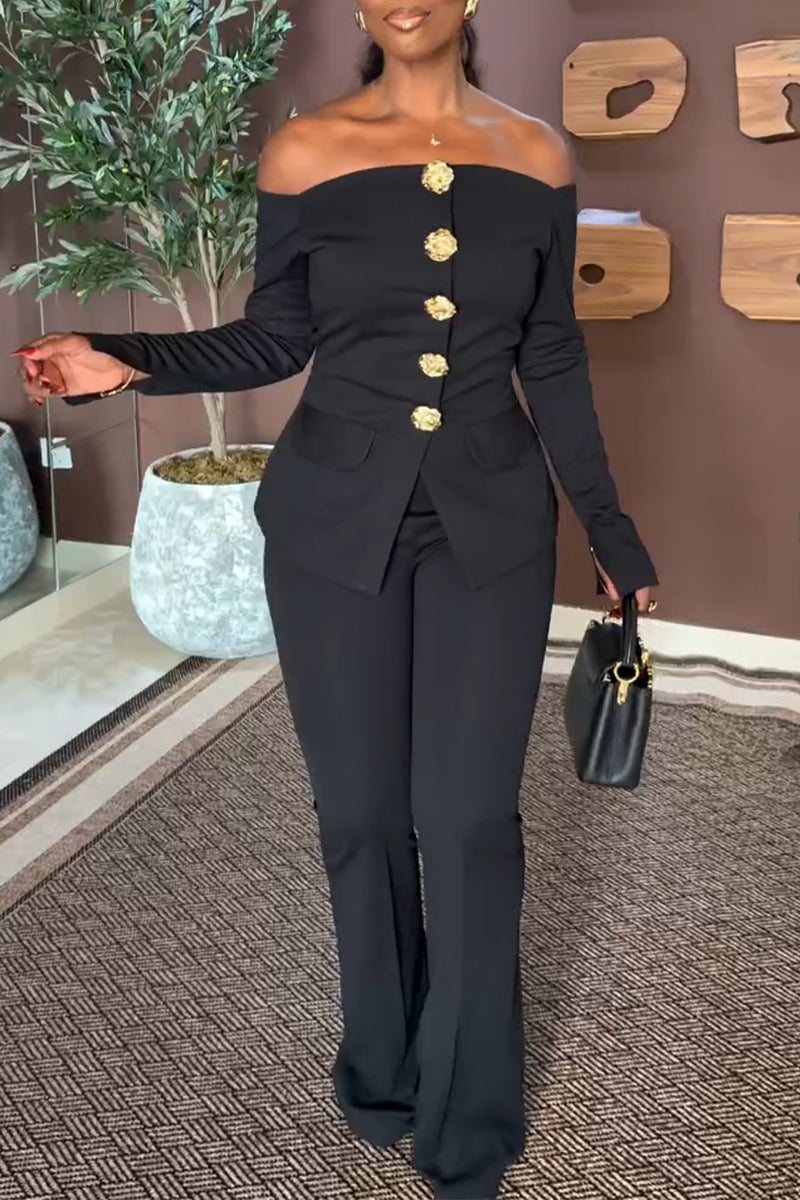 Women's One Neck Breasted Top+ Pants Temperament Commuting Suit