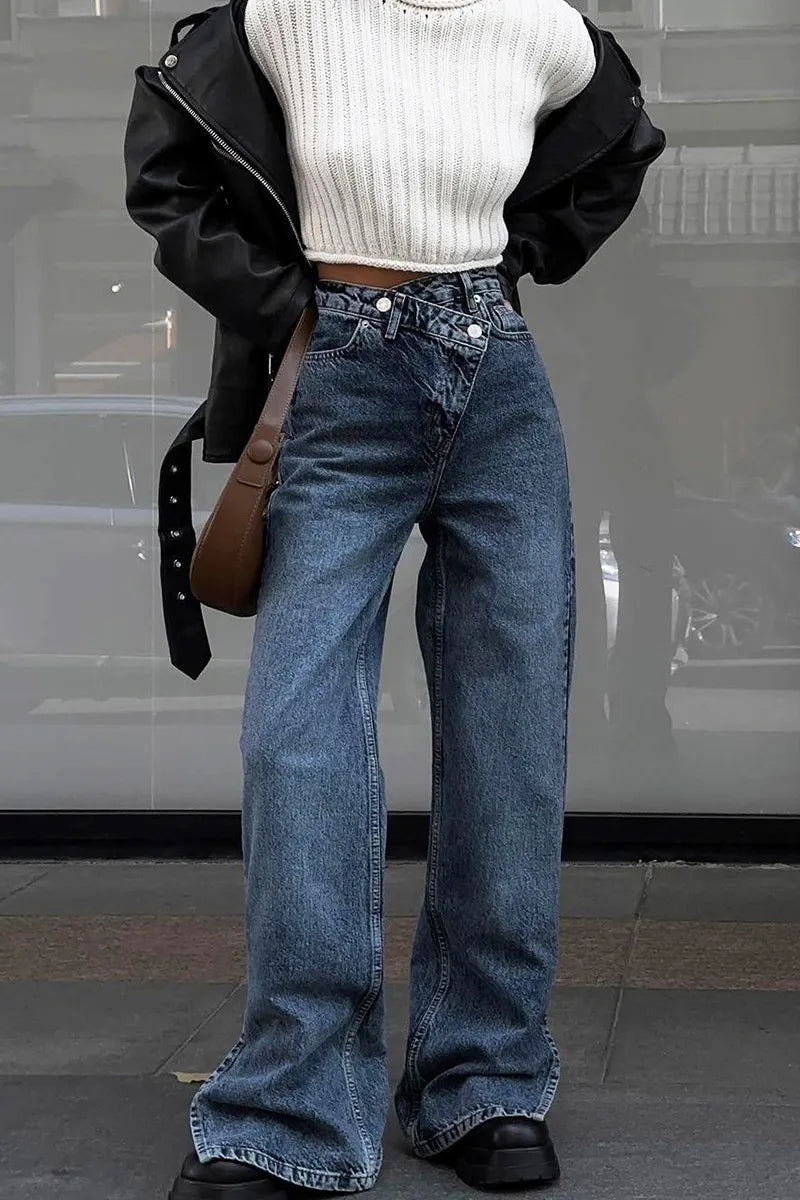 Women's Unique Misaligned Waist Jeans