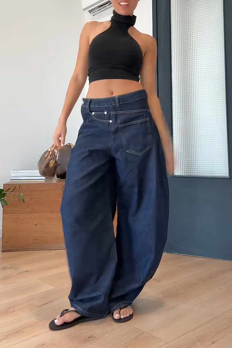 Women's Fashion Asymmetric Wide Leg Jeans