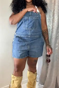 Women's Printed Striped Color Block Short Loose Denim Overalls