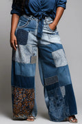 Women's Casual Patchwork Design Wide Leg Jeans