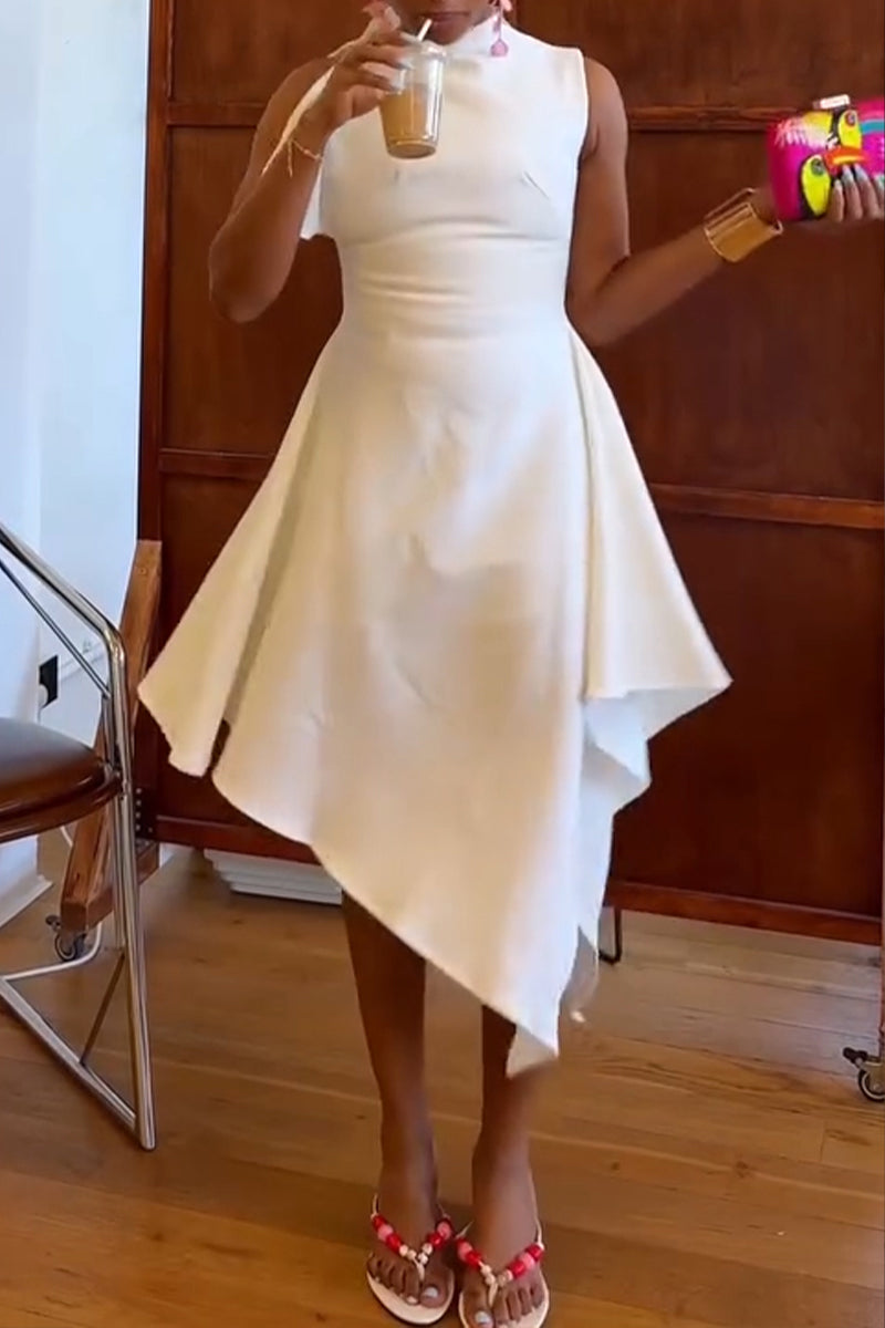 Women's Simple Elegant Asymmetric Design Midi Dress