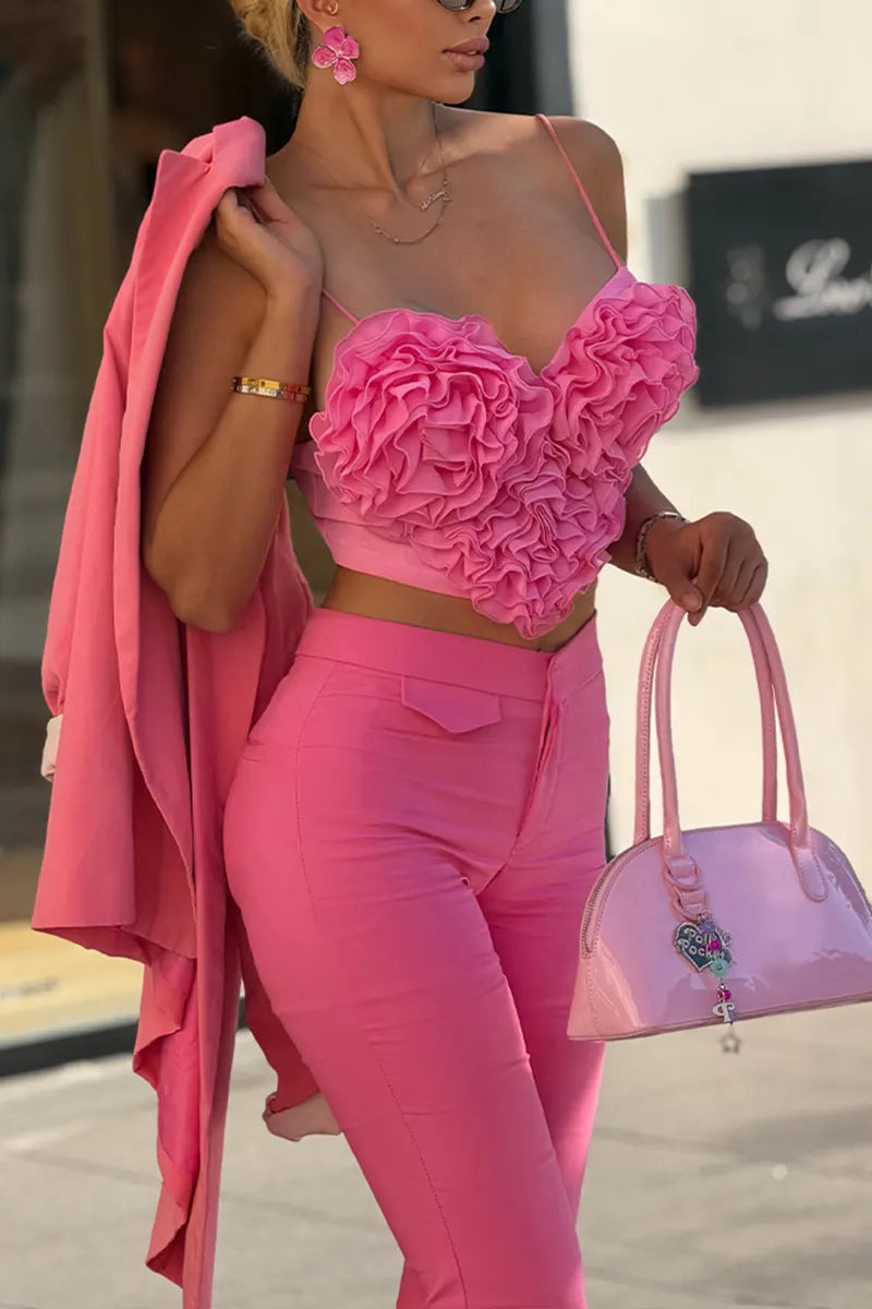 Women's Fashion Ruffle Heart Vest Shorts Two-Piece Set