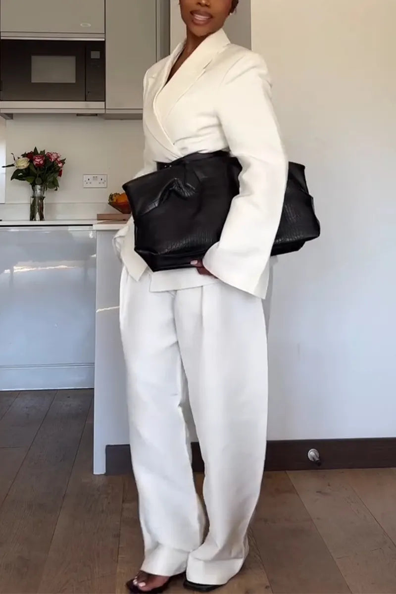 Women Collar Jacket Waist Design + Pants Temperament Commuting Formal Suit