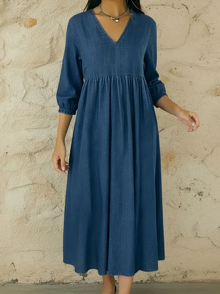 Casual V-neck Denim A-line Dress
