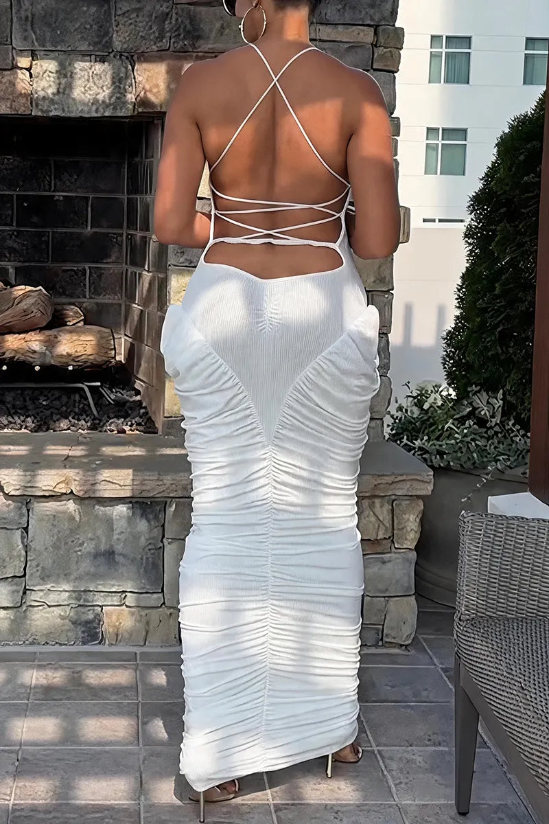 Women's Elegant Pleated Hem Backless Dress