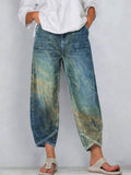 Women's Vintage Flowers Floral Patterns Art Prints Casual Denim Cotton Pants