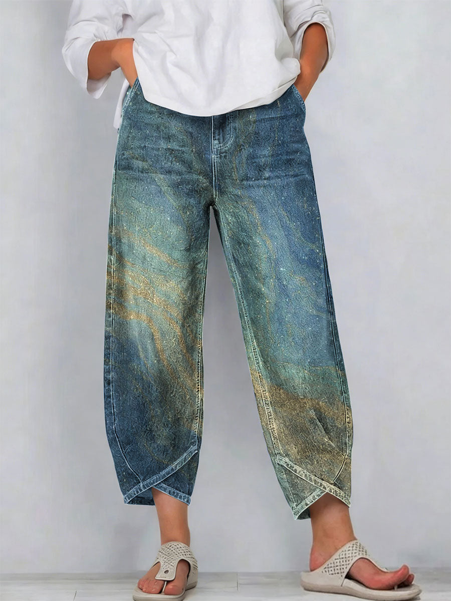 Women's Vintage Flowers Floral Patterns Art Prints Casual Denim Cotton Pants