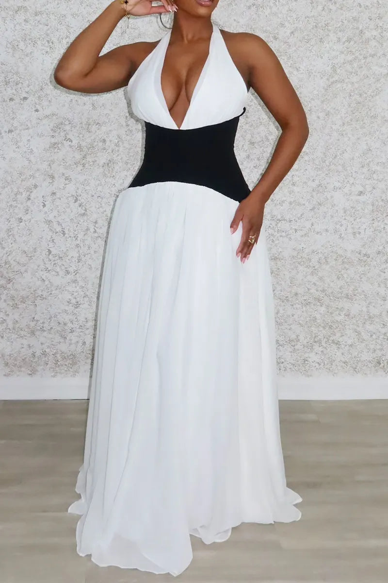 Women's Elegant Color Block Long Dress