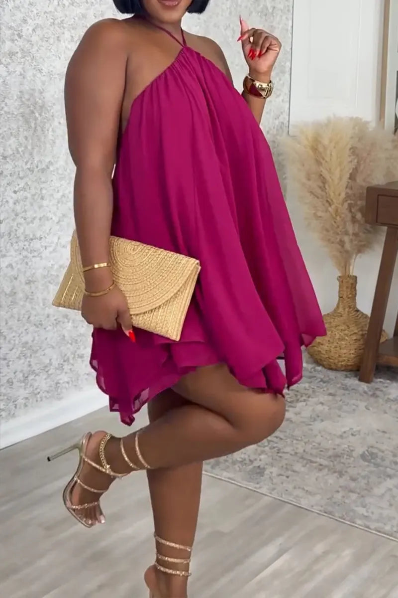 Women's Casual Halter Backless Mesh Loose Mini Dress