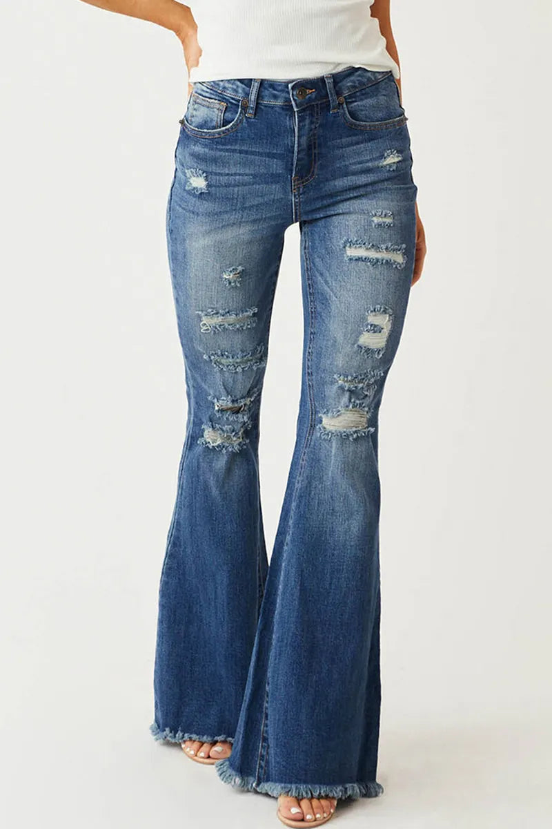 Ladies Vintage High Waist Slim Fit Stretch Flare Jeans