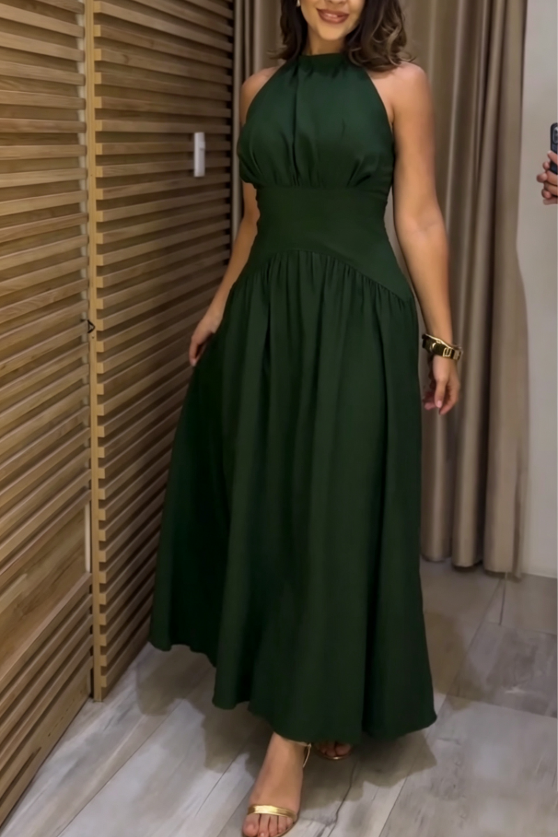 Women's Neck and Waist Tied Elegant Casual Solid Color Dress