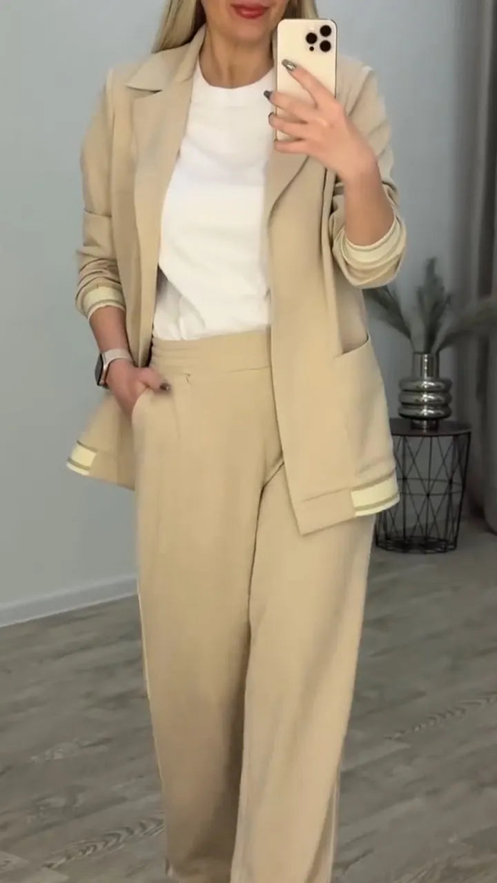 Women's Lapel Striped Casual Suit