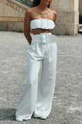 Women's Fashion Large Button Decoration Strapless Pants Stripe Two-Piece Set
