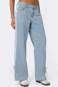 Fashion Loose Fit Side Stripe Wide Leg Jeans