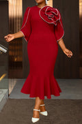 Women's Three-Dimensional Flower Dress Round Neck Shirt With Dresses