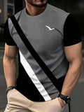 Men's Casual Fashion Striped Contrast Color Round Neck Short Sleeve T-Shirt