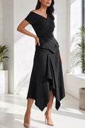 Women's Elegant Commuter Lapel Top Asymmetric Hem Skirt Two-Piece Set