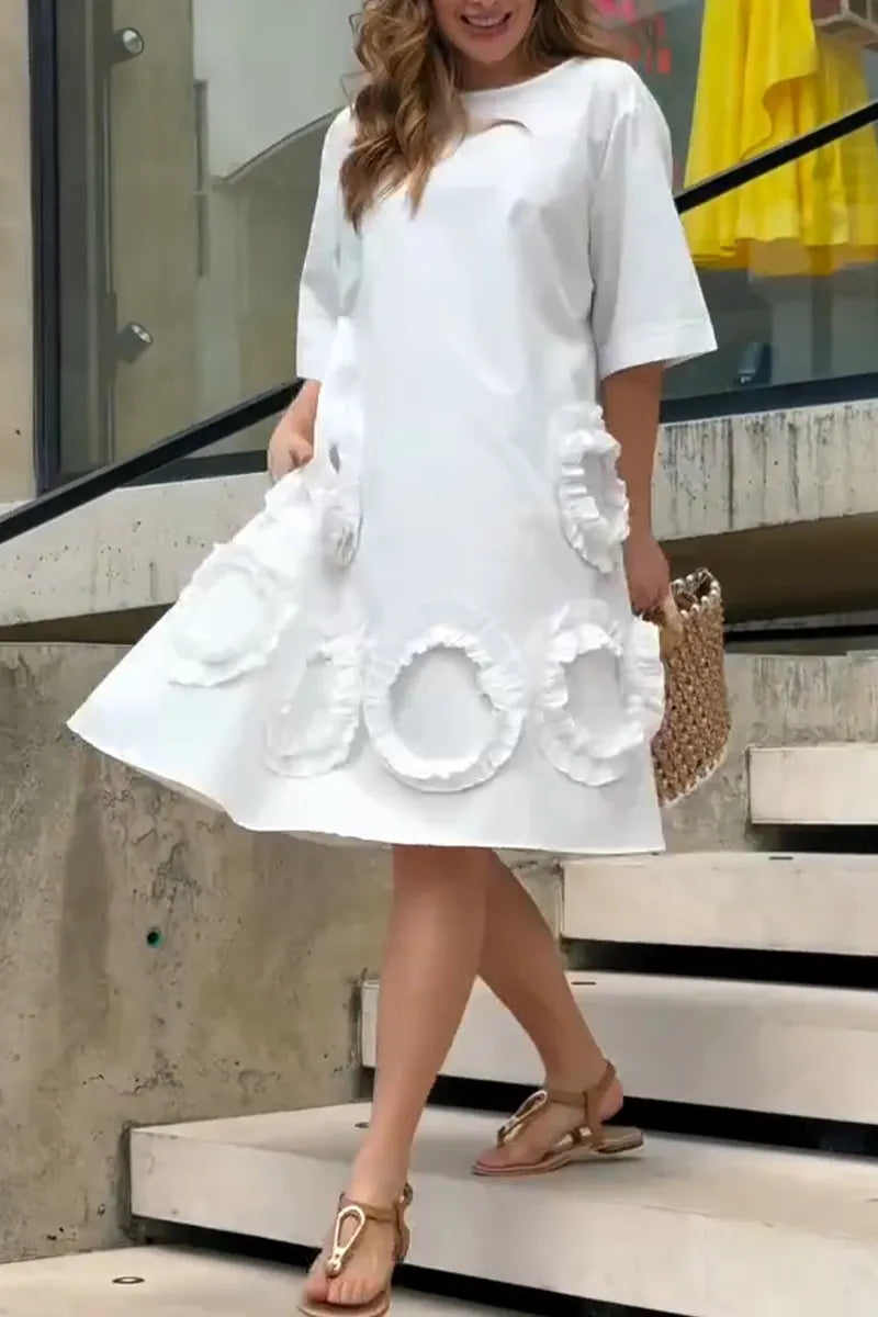Women's Round Neck Solid Color Patchwork Loose Casual Dress