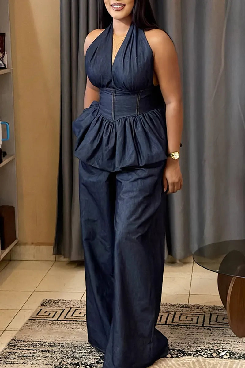 Women's Fashion Waist Cinching Denim Vest or Wide Leg Jeans