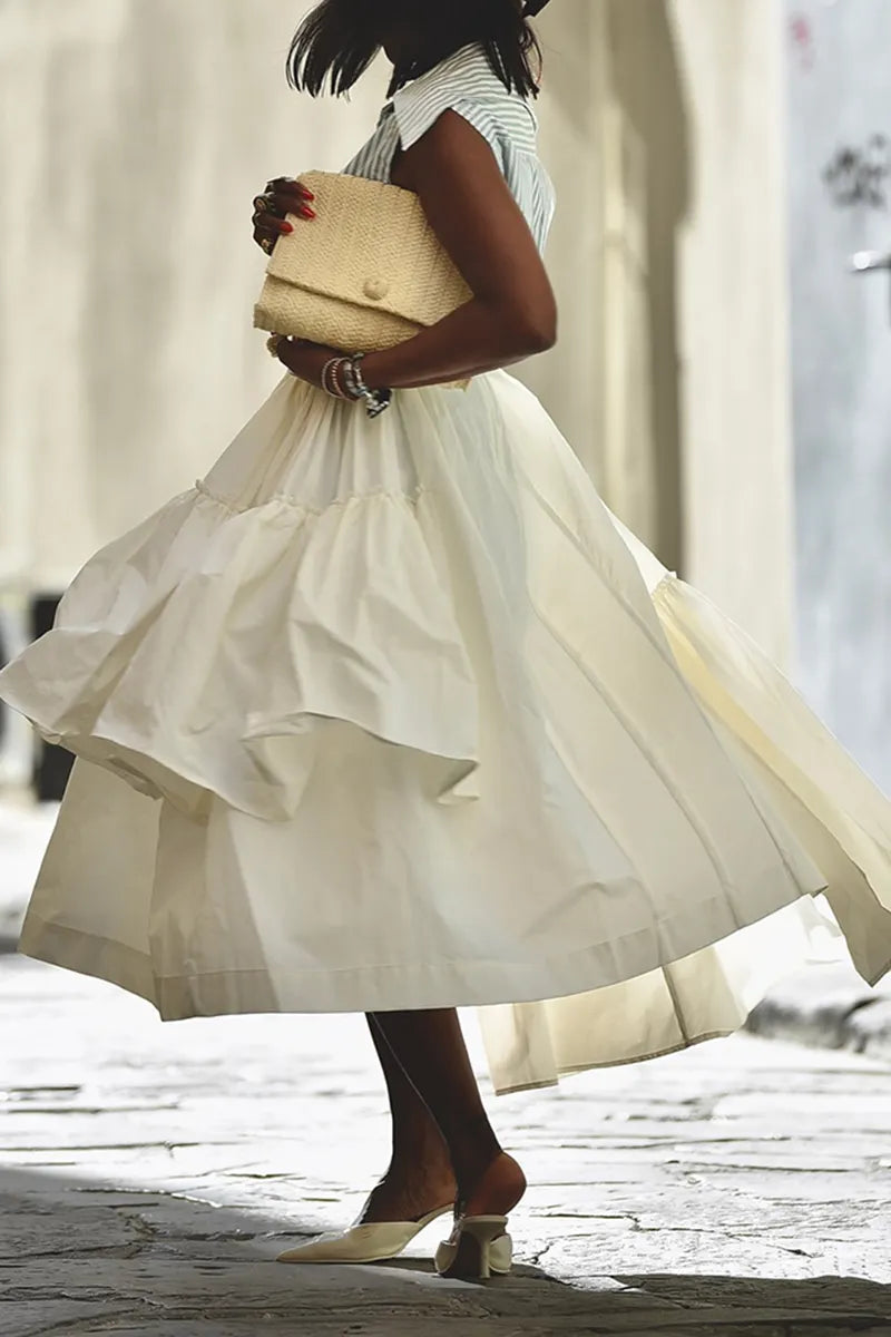 Women's Casual Stripe Vest or Asymmetric Pleated Hem Skirt