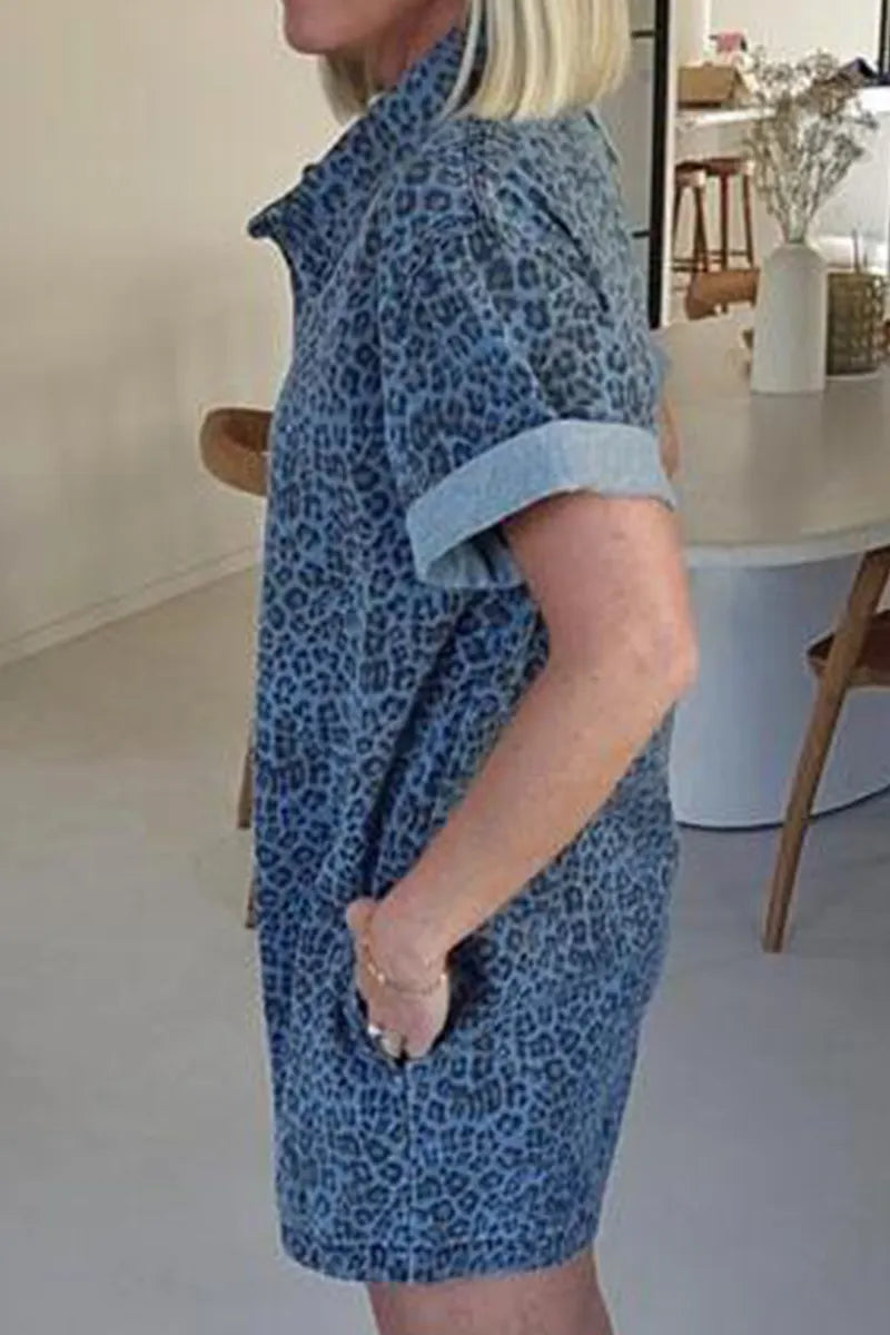 Women's Casual Printed Loose Fit Denim Jumpsuit